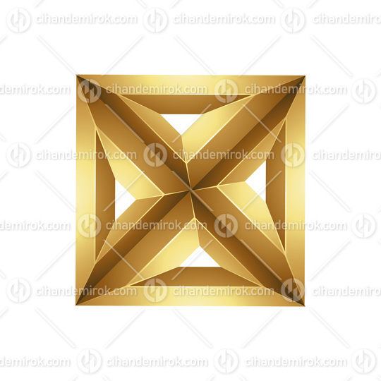 Golden Embossed Square Made of Triangles on a White Background