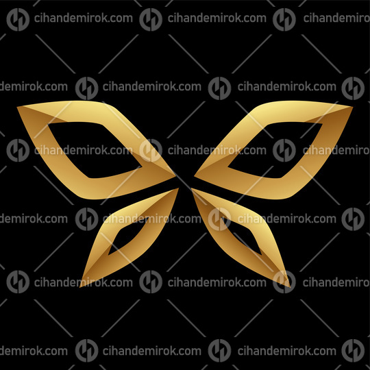 Golden Glossy Abstract Butterfly on a Black Background
