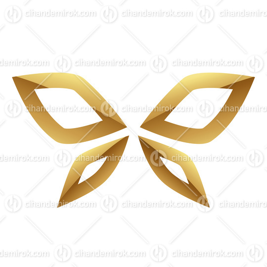 Golden Glossy Abstract Butterfly on a White Background