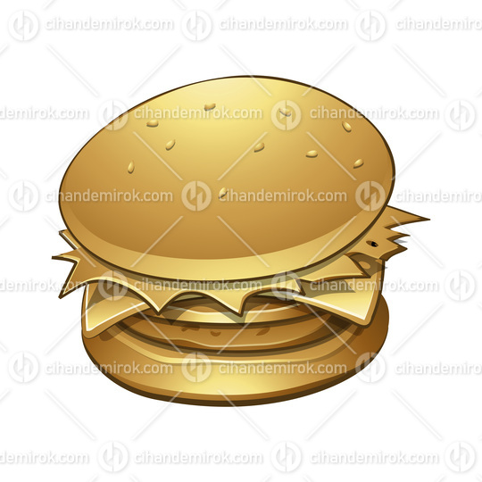 Golden Glossy Burger on a White Background