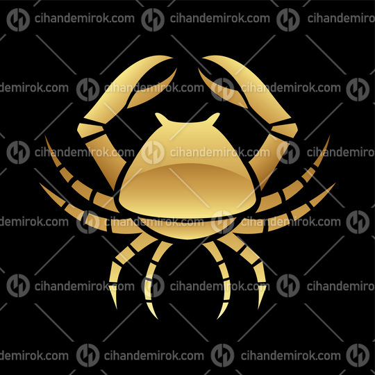 Golden Glossy Crab Icon on a Black Background