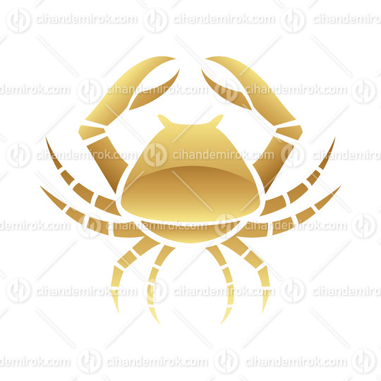 Golden Glossy Crab Icon on a White Background