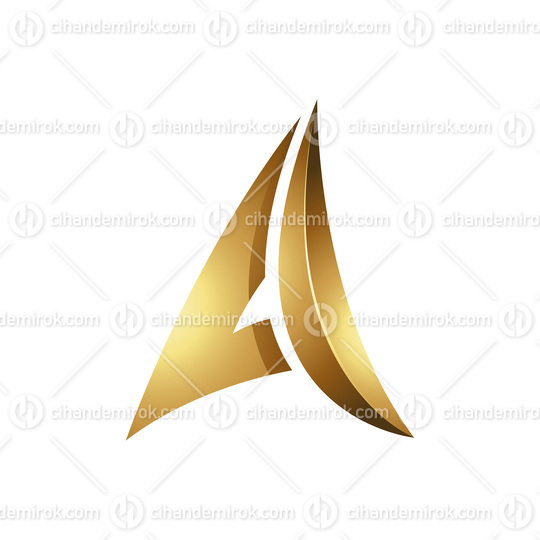 Golden Glossy Embossed Paper Plane Shaped Letter A Icon