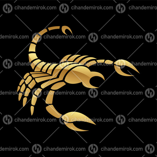 Golden Glossy Scorpion Icon on a Black Background