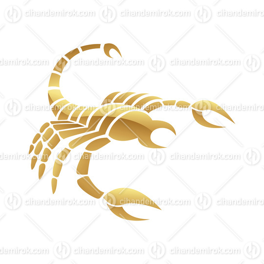 Golden Glossy Scorpion Icon on a White Background