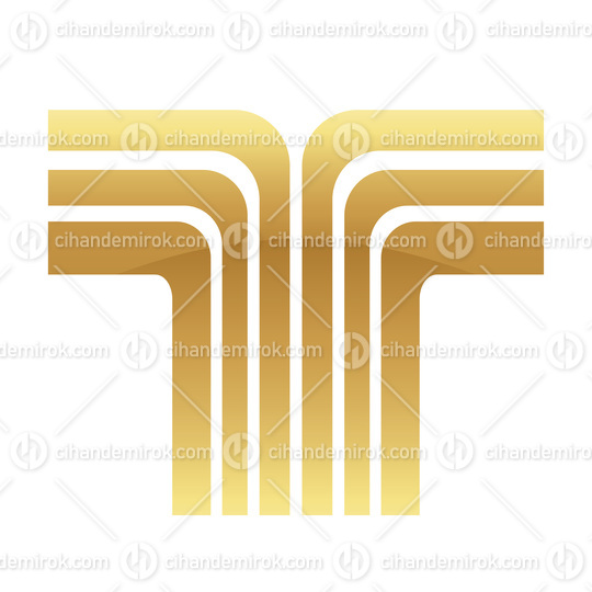 Golden Letter T with Retro Stripes on a White Background