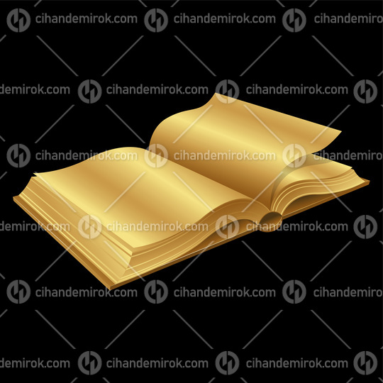 Golden Open Book on a Black Background