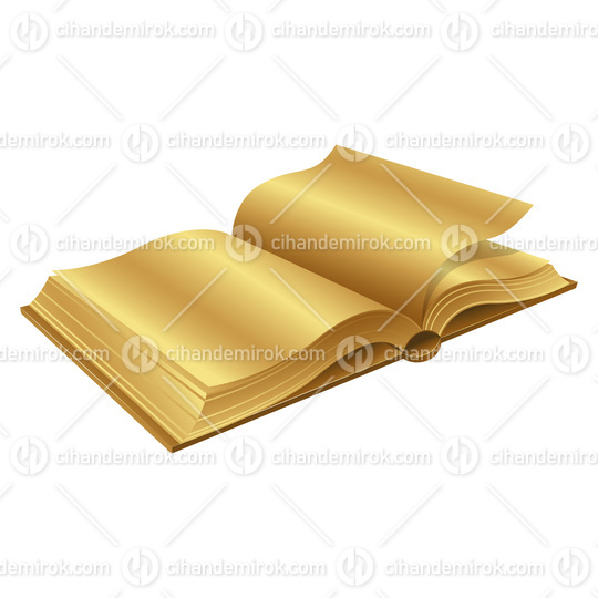 Golden Open Book on a White Background