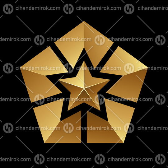 Golden Pentagon Star Icon on a Black Background
