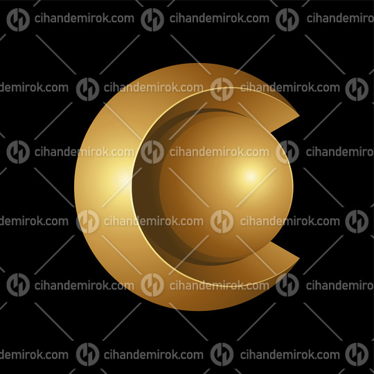 Golden Shiny Bold Round Letter C on a Black Background
