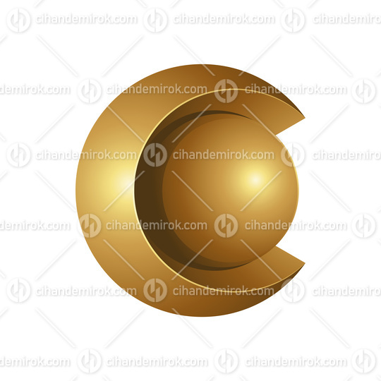Golden Shiny Bold Round Letter C on a White Background