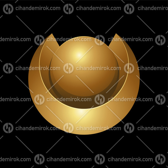 Golden Shiny Round Abstract Shape on a Black Background