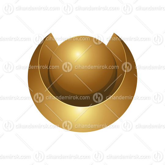 Golden Shiny Round Abstract Shape on a White Background