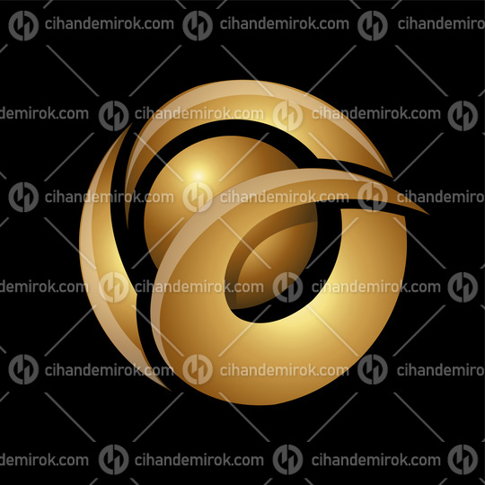 Golden Shiny Sphere with Wavy Shapes on a Black Background