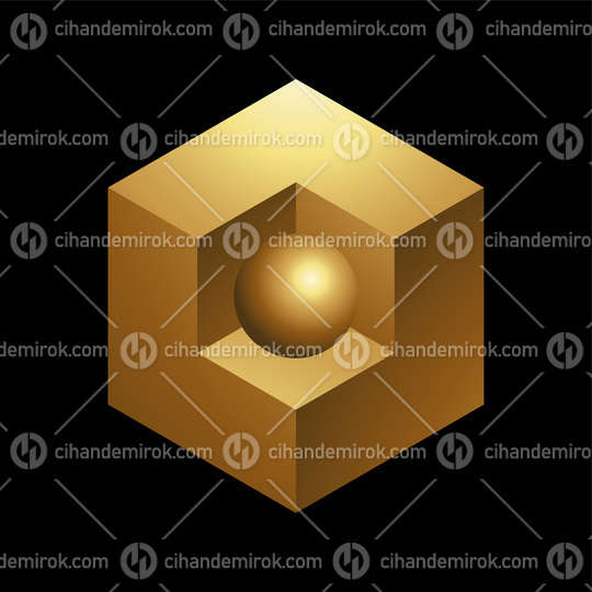 Golden Sphere and Cube on a Black Background