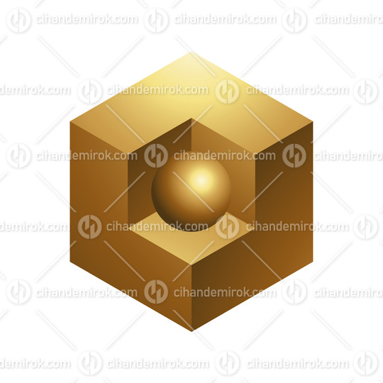 Golden Sphere and Cube on a White Background