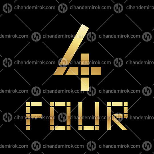 Golden Symbol for Number 4 on a Black Background - Icon 8