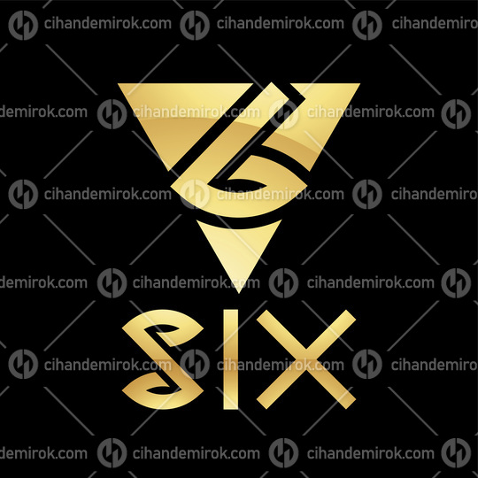 Golden Symbol for Number 6 on a Black Background - Icon 3