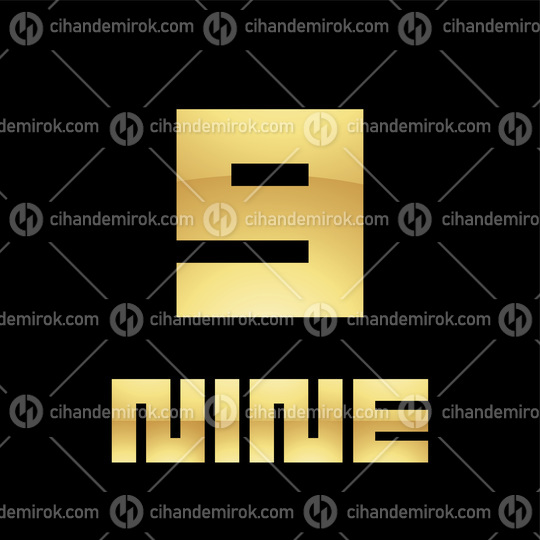 Golden Symbol for Number 9 on a Black Background - Icon 9