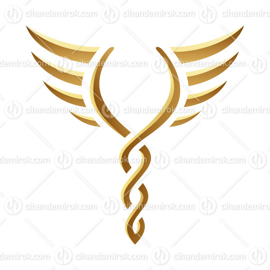 Golden Twisted Torch with Wings on a White Background