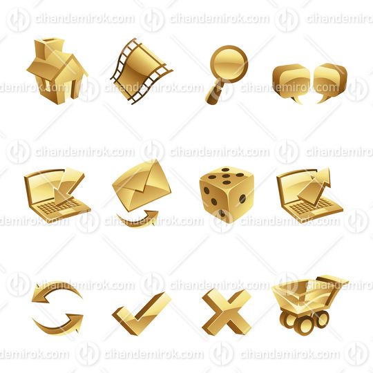 Golden Web Icons on a White Background