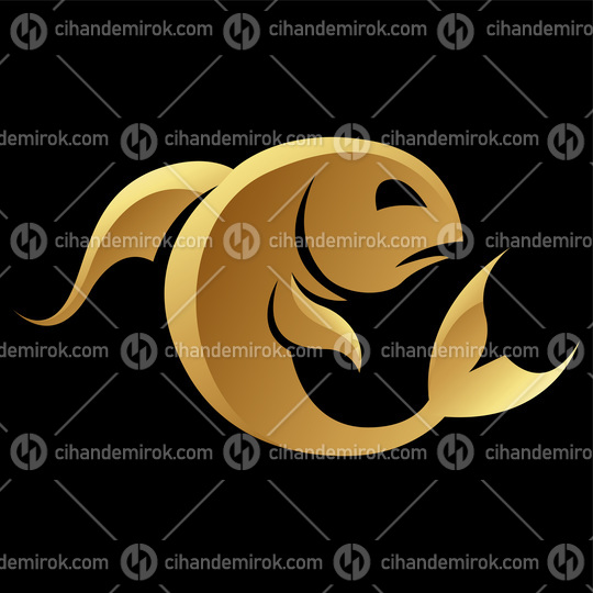 Golden Zodiac Sign Pisces on a Black Background