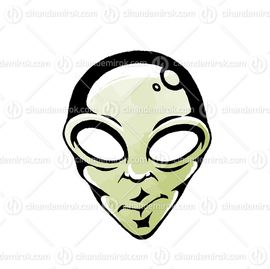 Green Alien Head and Face, Scratchboard Engraved Vector