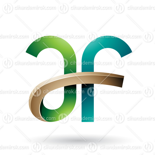 Green and Beige Bold Curvy Letters A and F Vector Illustration