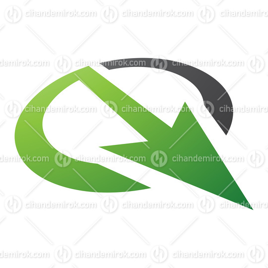 Green and Black Arrow Shaped Letter Q Icon