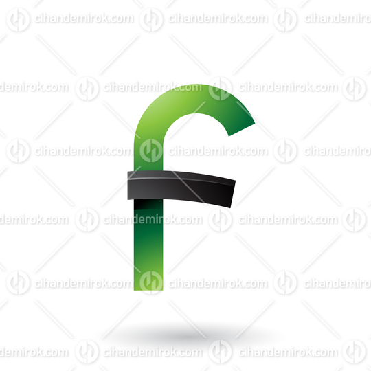 Green and Black Bold Curvy Letter F Vector Illustration