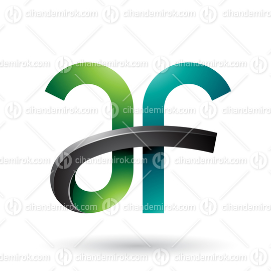 Green and Black Bold Curvy Letters A and F Vector Illustration