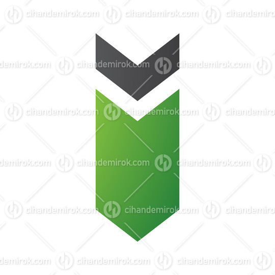 Green and Black Down Facing Arrow Shaped Letter I Icon