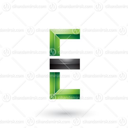 Green and Black Geometrical Glossy Letter E Vector Illustration
