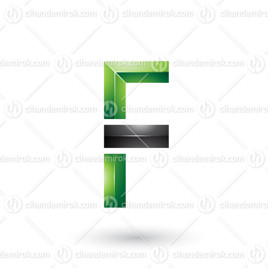 Green and Black Geometrical Glossy Letter F Vector Illustration