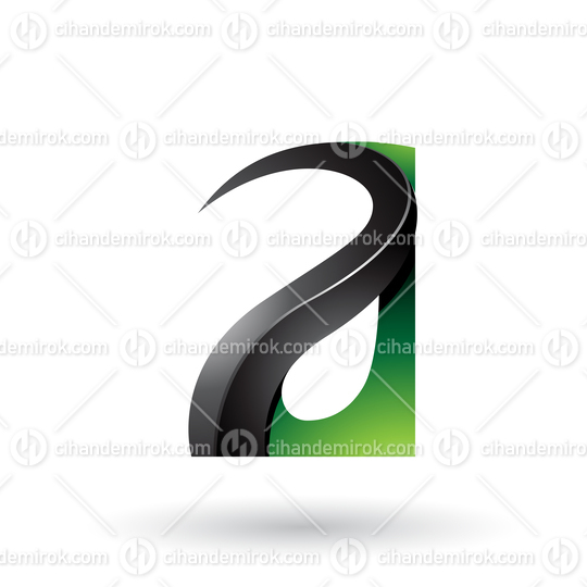 Green and Black Glossy Curvy Embossed Letter A