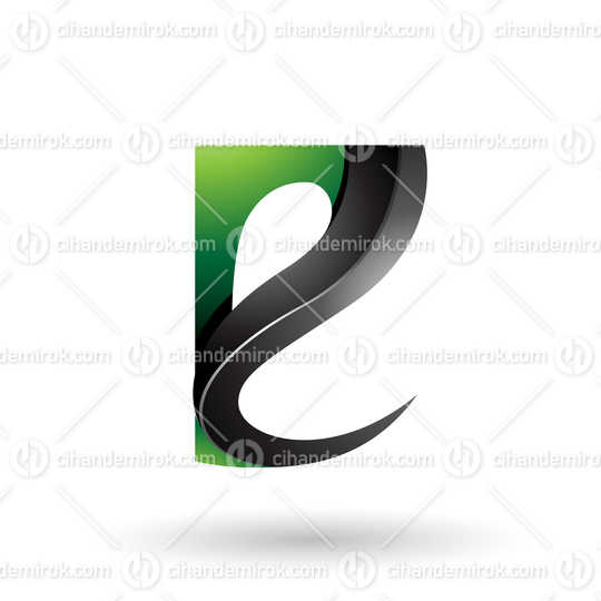 Green and Black Glossy Curvy Embossed Letter E