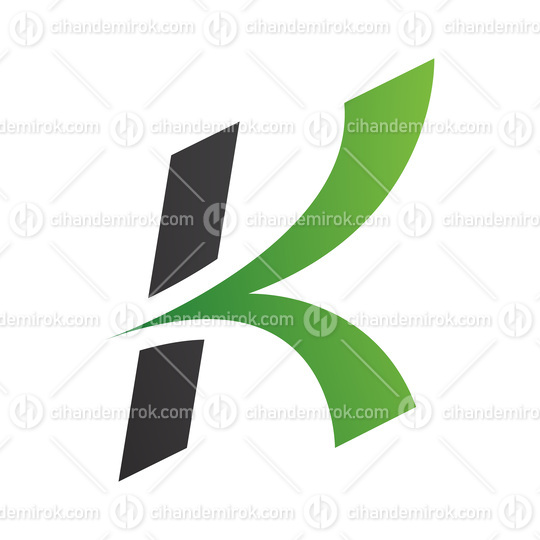 Green and Black Italic Arrow Shaped Letter K Icon