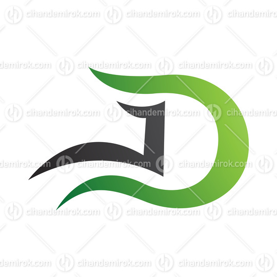 Green and Black Letter D Icon with Wavy Curves