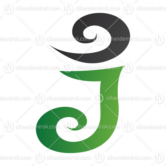Green and Black Swirl Shaped Letter J Icon