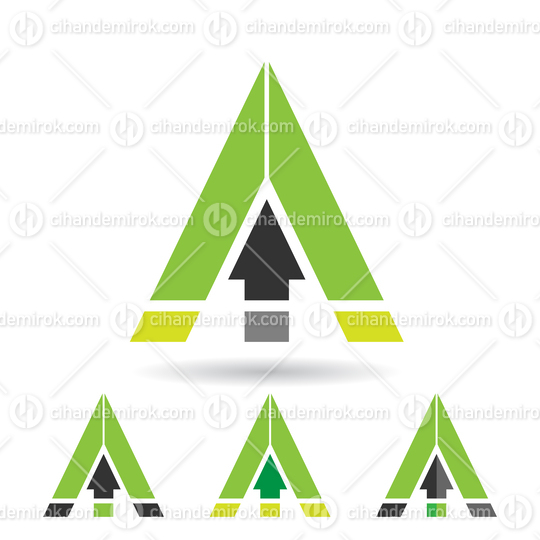 Green and Black Triangular Letter A Icon with an Upwards Arrow