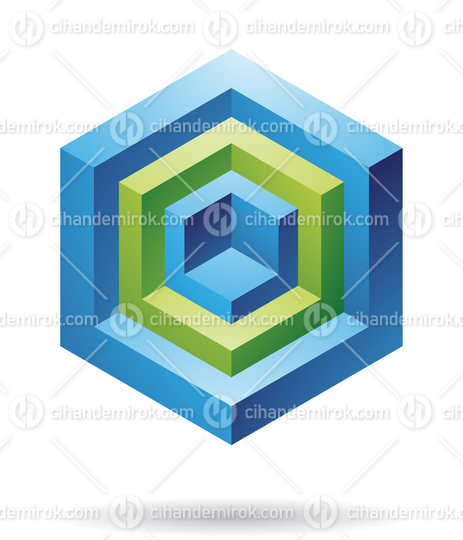Green and Blue Abstract Embossed Hexagons Logo Icon
