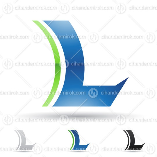 Green and Blue Abstract Glossy Logo Icon of a Curved Spiky Letter L