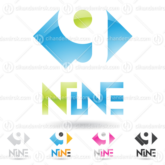 Green and Blue Abstract Glossy Logo Icon of Square Number 9