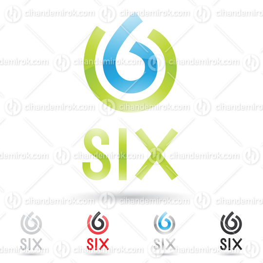 Green and Blue Abstract Logo Icon of Number 6 with Round Stripes