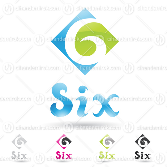 Green and Blue Abstract Logo Icon of Swirly Number 6