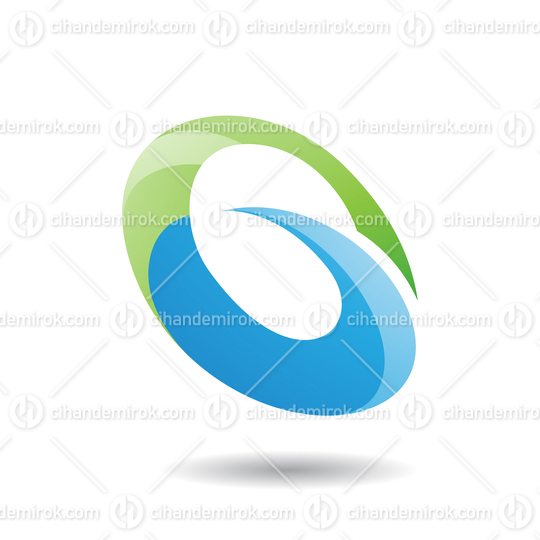 Green and Blue Abstract Spiky Oval Icon for Letter G Q or O