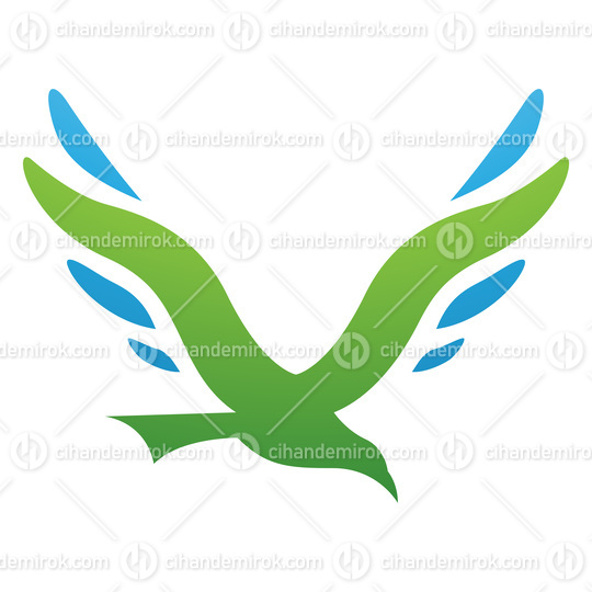 Green and Blue Bird Shaped Letter V Icon