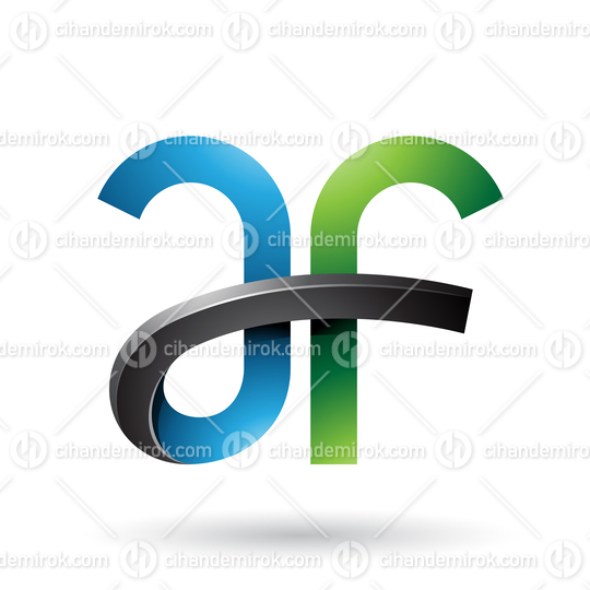 Green and Blue Bold Curvy Letters A and F Vector Illustration