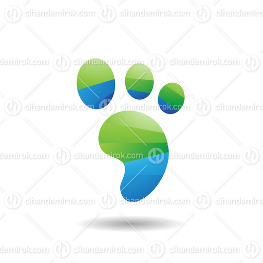 Green and Blue Cartoon Footprint Icon with a Shadow