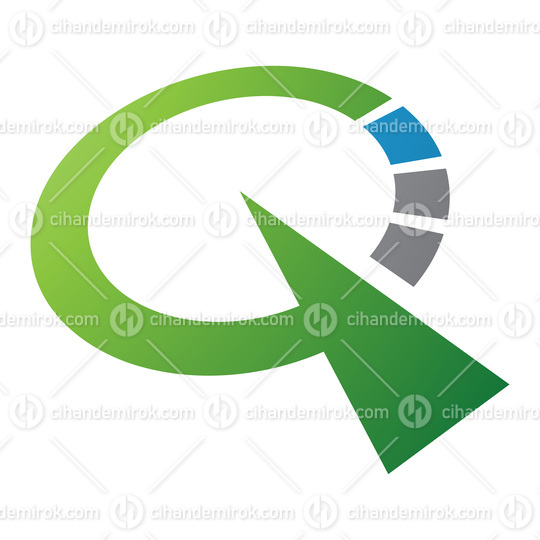 Green and Blue Clock Shaped Letter Q Icon